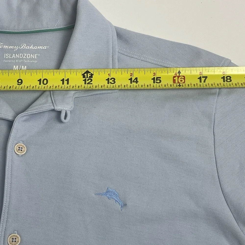 Tommy Bahama Island Zone Medium Blue Supima Camp Loop Collar 37.5 Technology - Picture 9 of 13